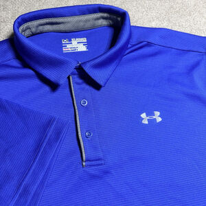 Under Armour Polo Shirt Mens 2XL Blue Tech HeatGear Loose Fit 1290140